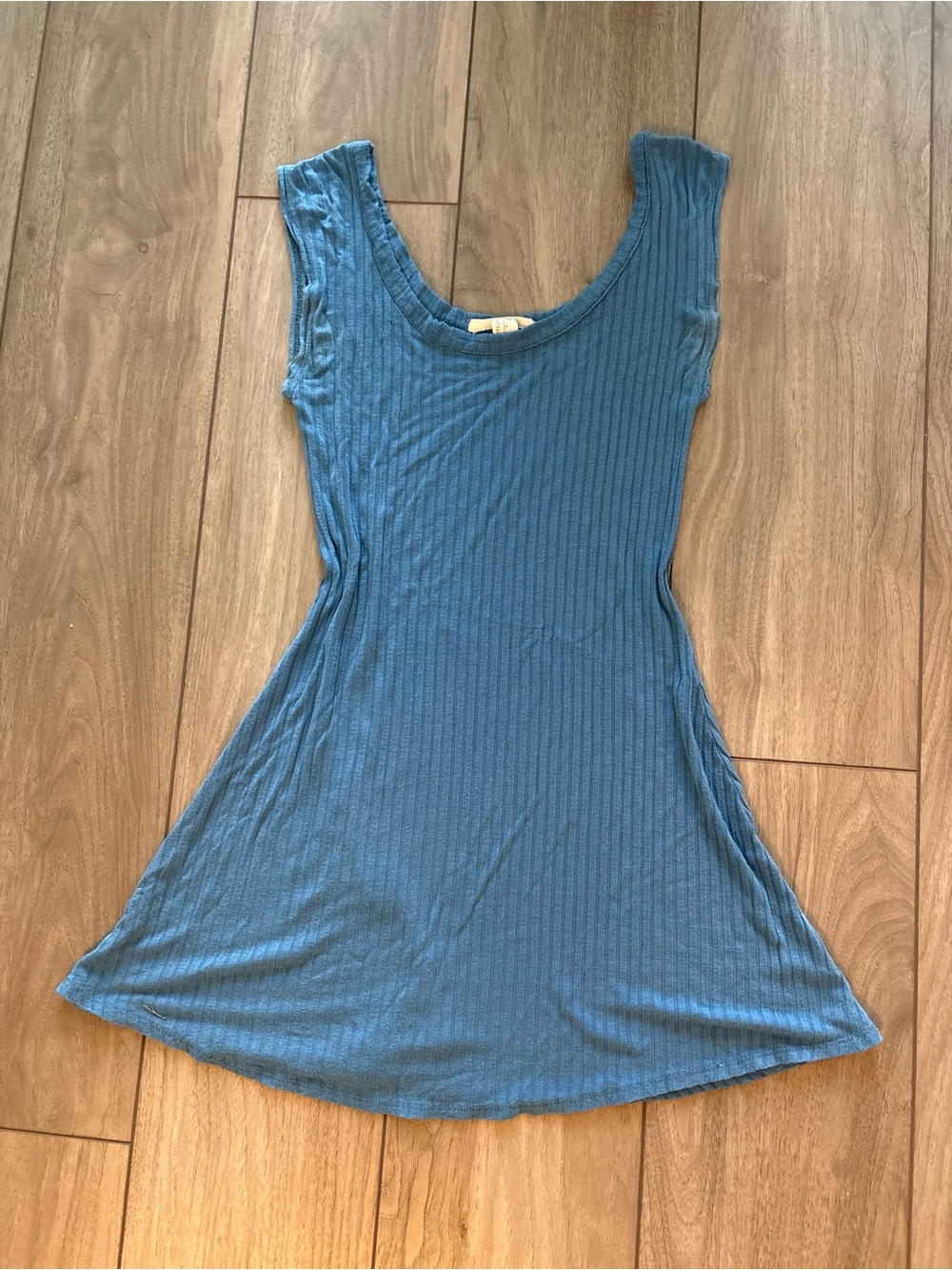 Blue Ribbed Scoop Neck Women's Dress